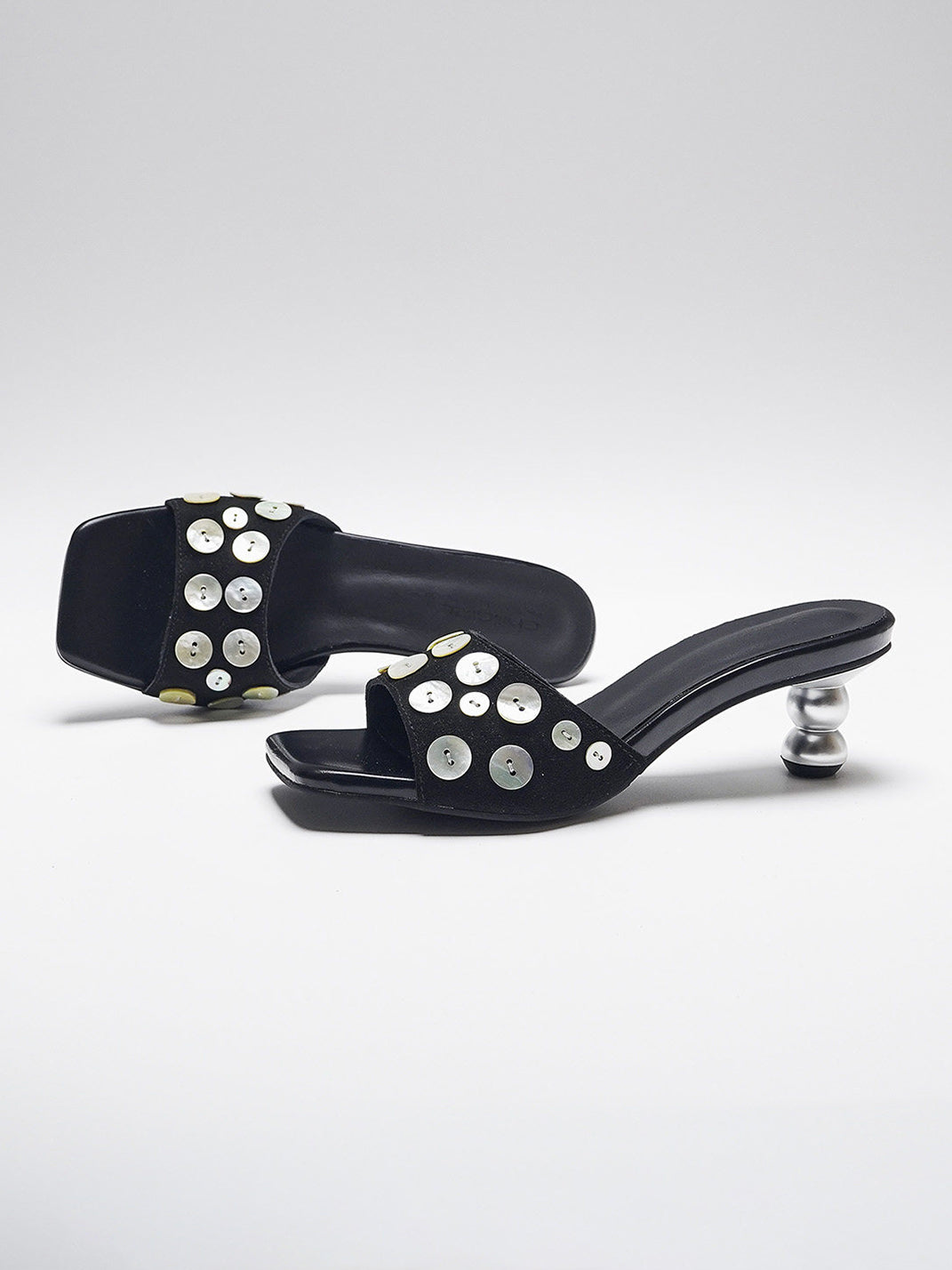 Black Shell-Buckle Sculpted-Heel Slides - View 13