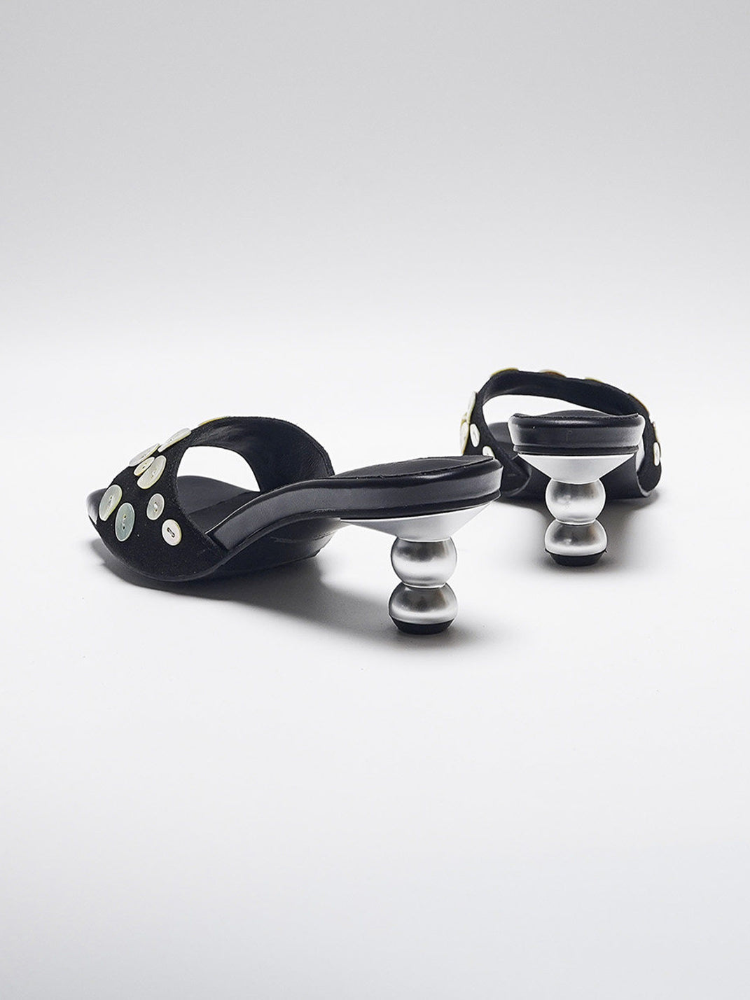 Black Shell-Buckle Sculpted-Heel Slides - View 14