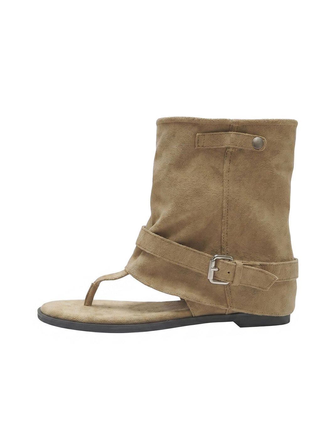 Khaki Slouchy Open-Toe Ankle Boots