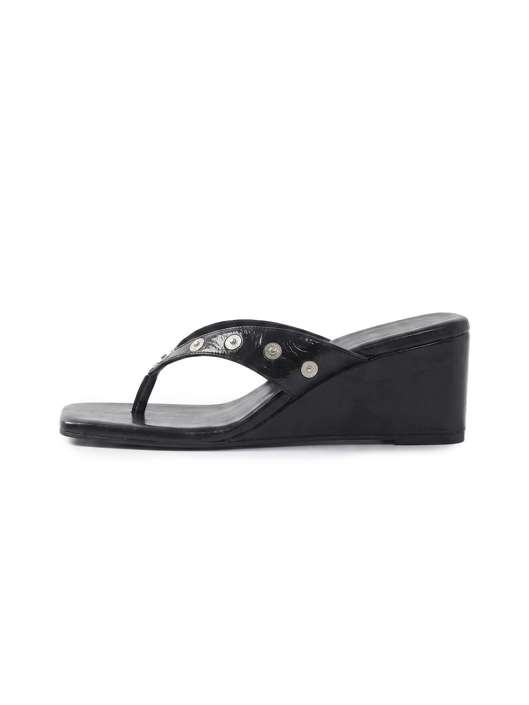 Buckle-Stud Platform Thong Sandals