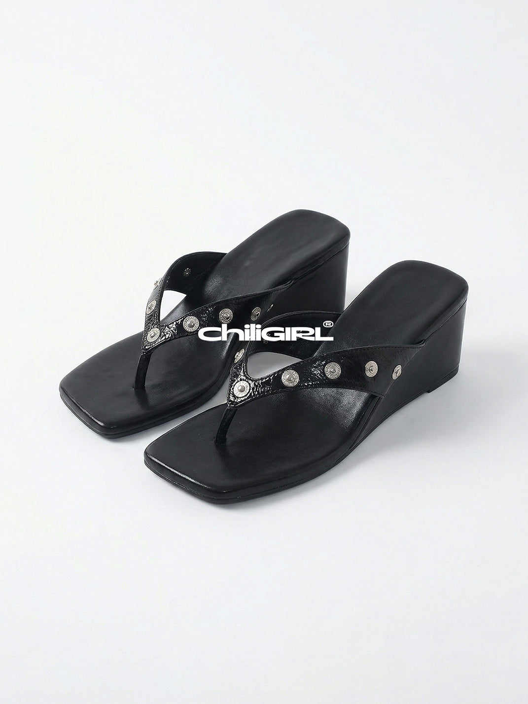 Buckle-Stud Platform Thong Sandals - View 9