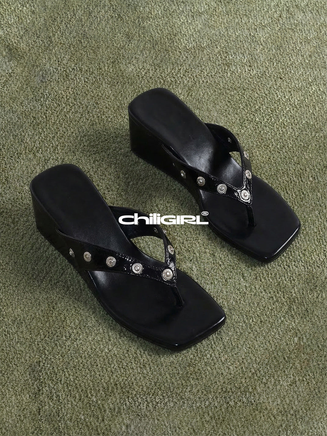 Buckle-Stud Platform Thong Sandals - View 10
