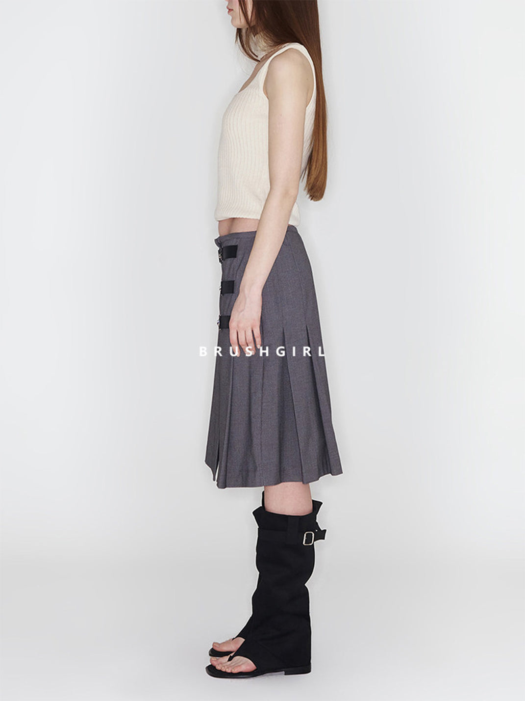 Khaki Western Thong Knee-High Sandal Boots - View 18