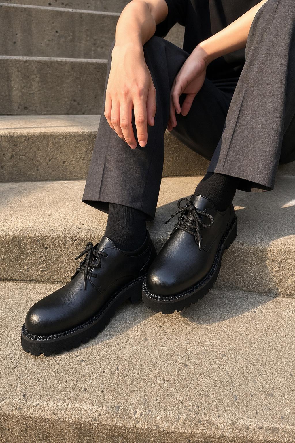 Chunky Black Platform Derby Shoes with Rounded Toe UGC showcase 4