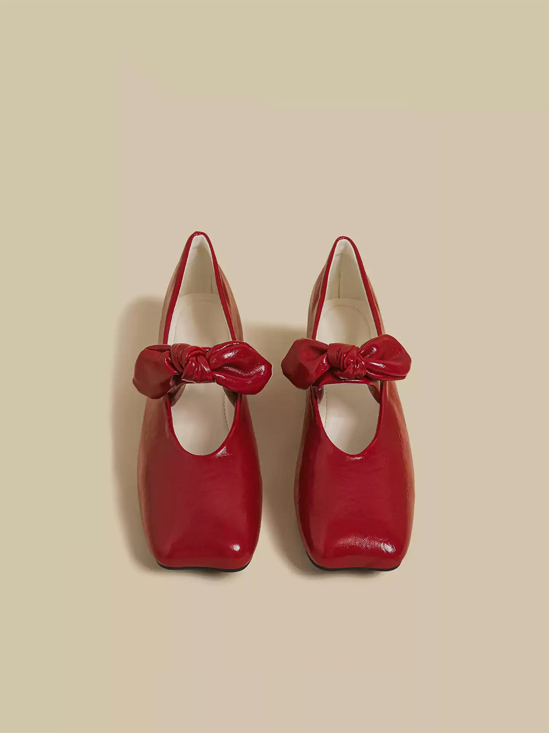Ribbon-Bow Square-Toe Strap Flats - View 8