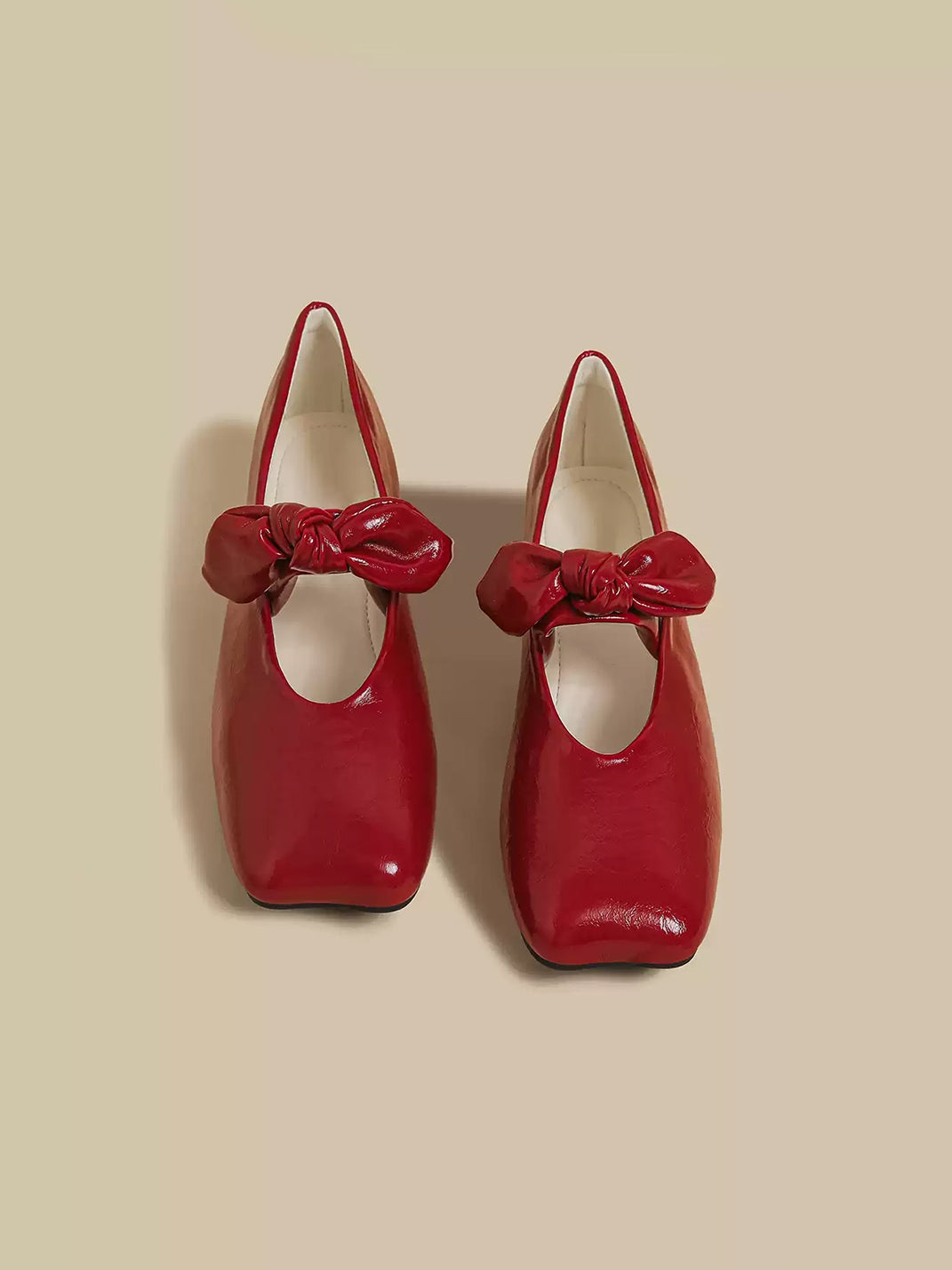 Ribbon-Bow Square-Toe Strap Flats - View 9