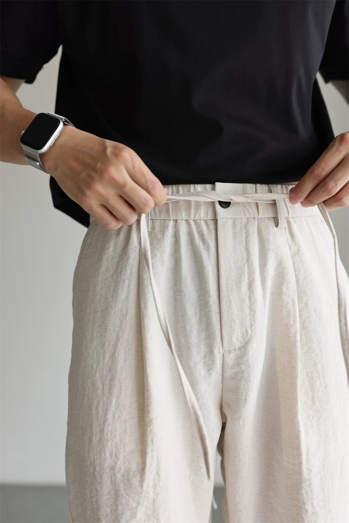 Linen-Blend Drawstring Straight-Leg Pants product view 2