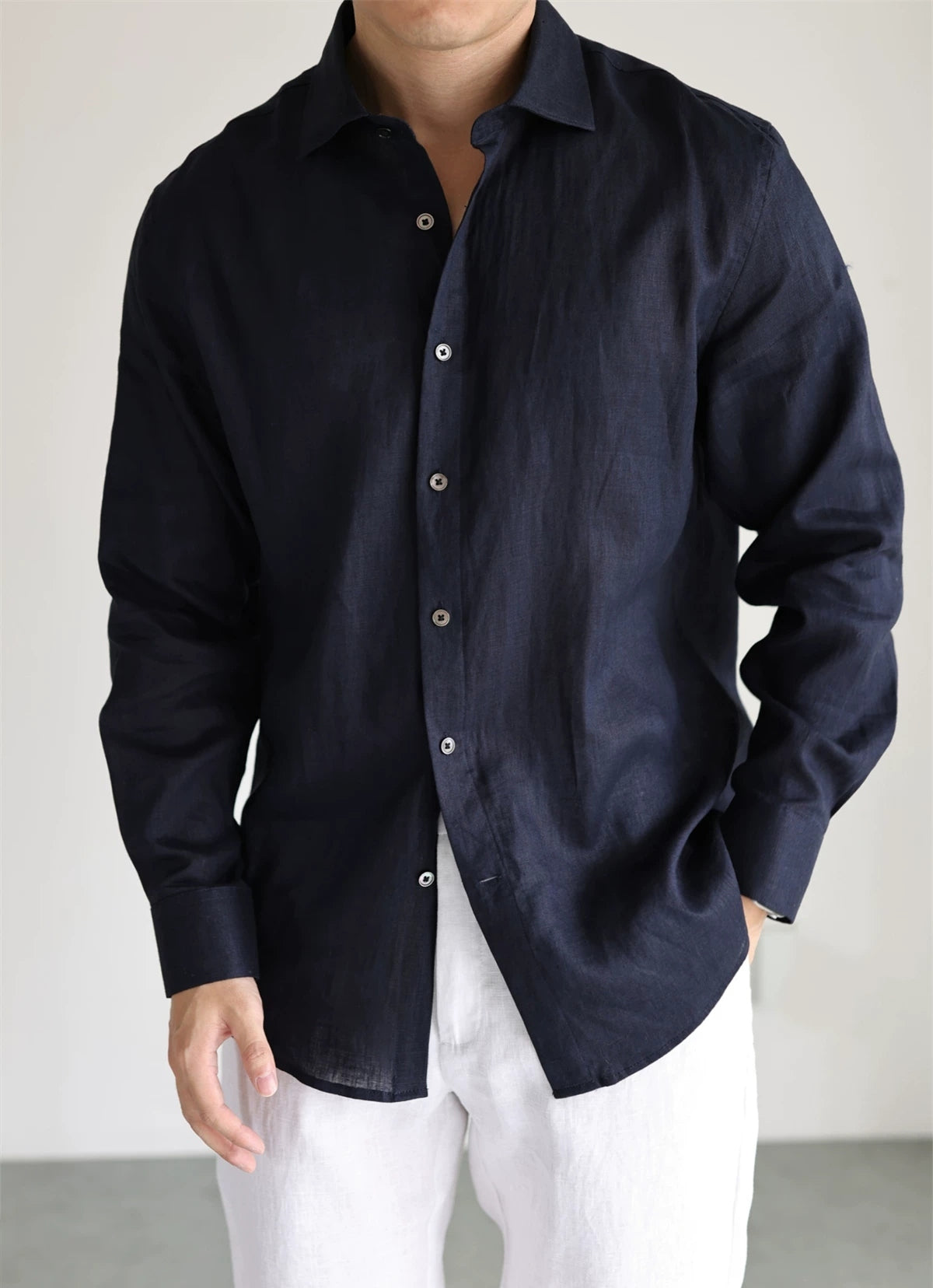 Pure Linen Relaxed Button-Front Shirt product view 1
