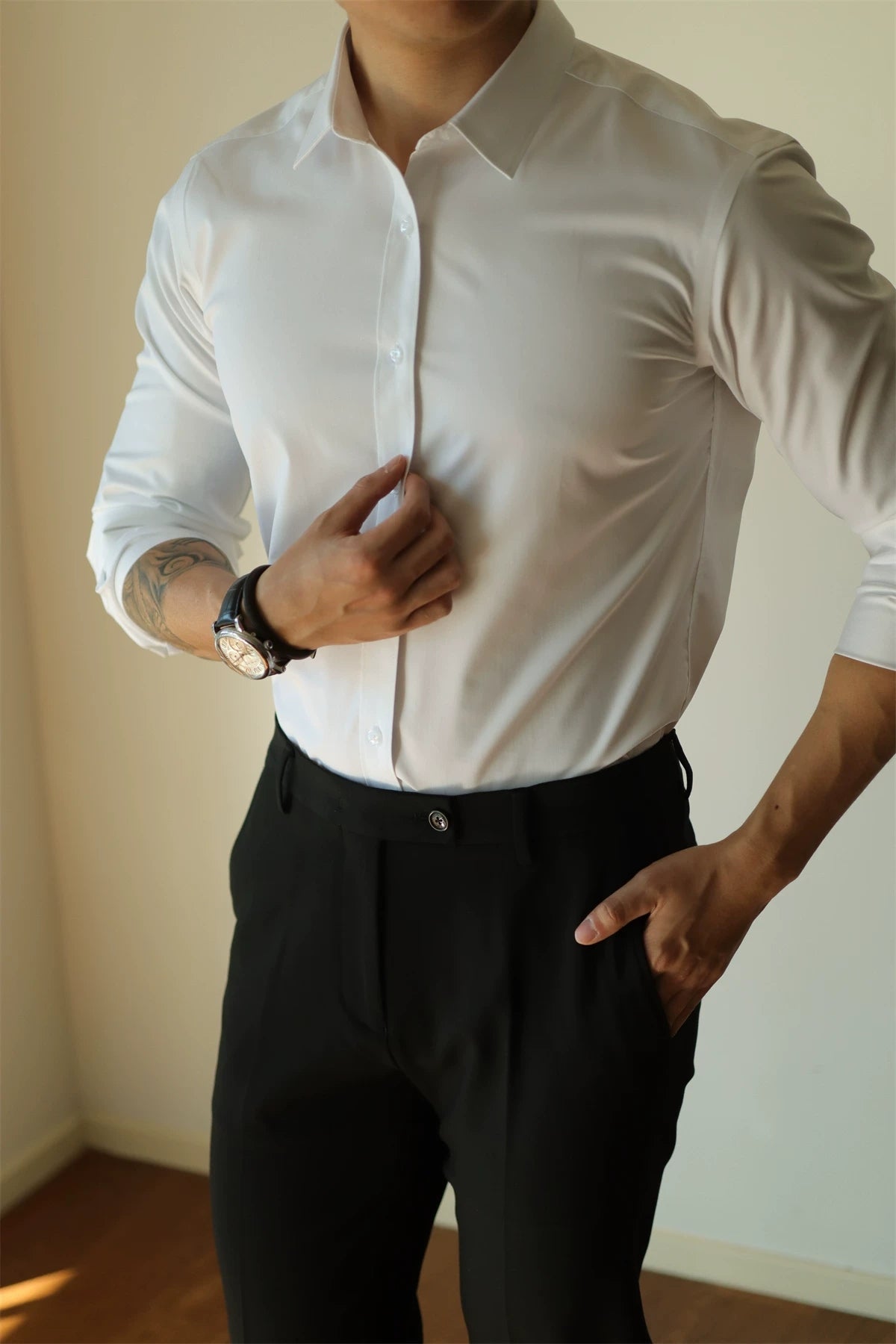 Tailored Stretch Button-Front Shirt product view 1