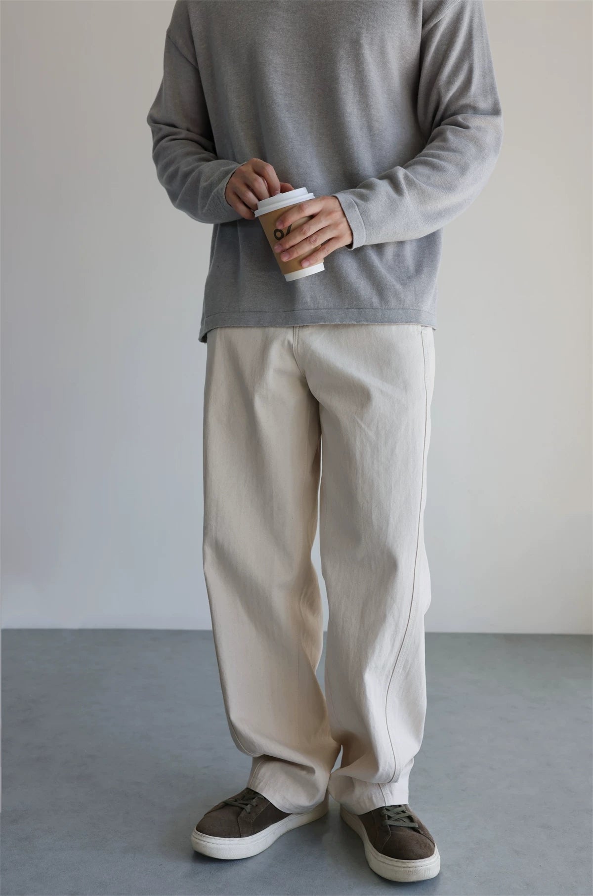 Washed Cotton Curved-Leg Chino Pants product view 1