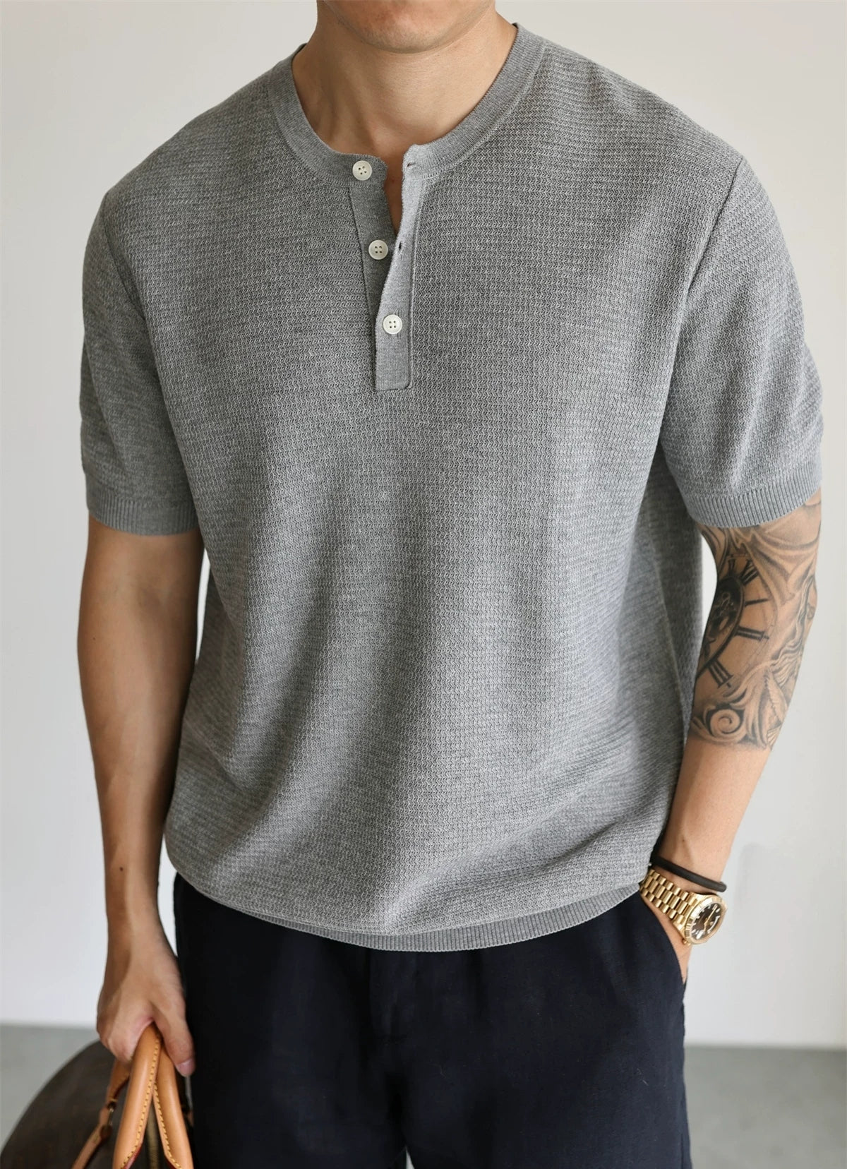 Textured Linen-Blend Short-Sleeve Henley product view 2