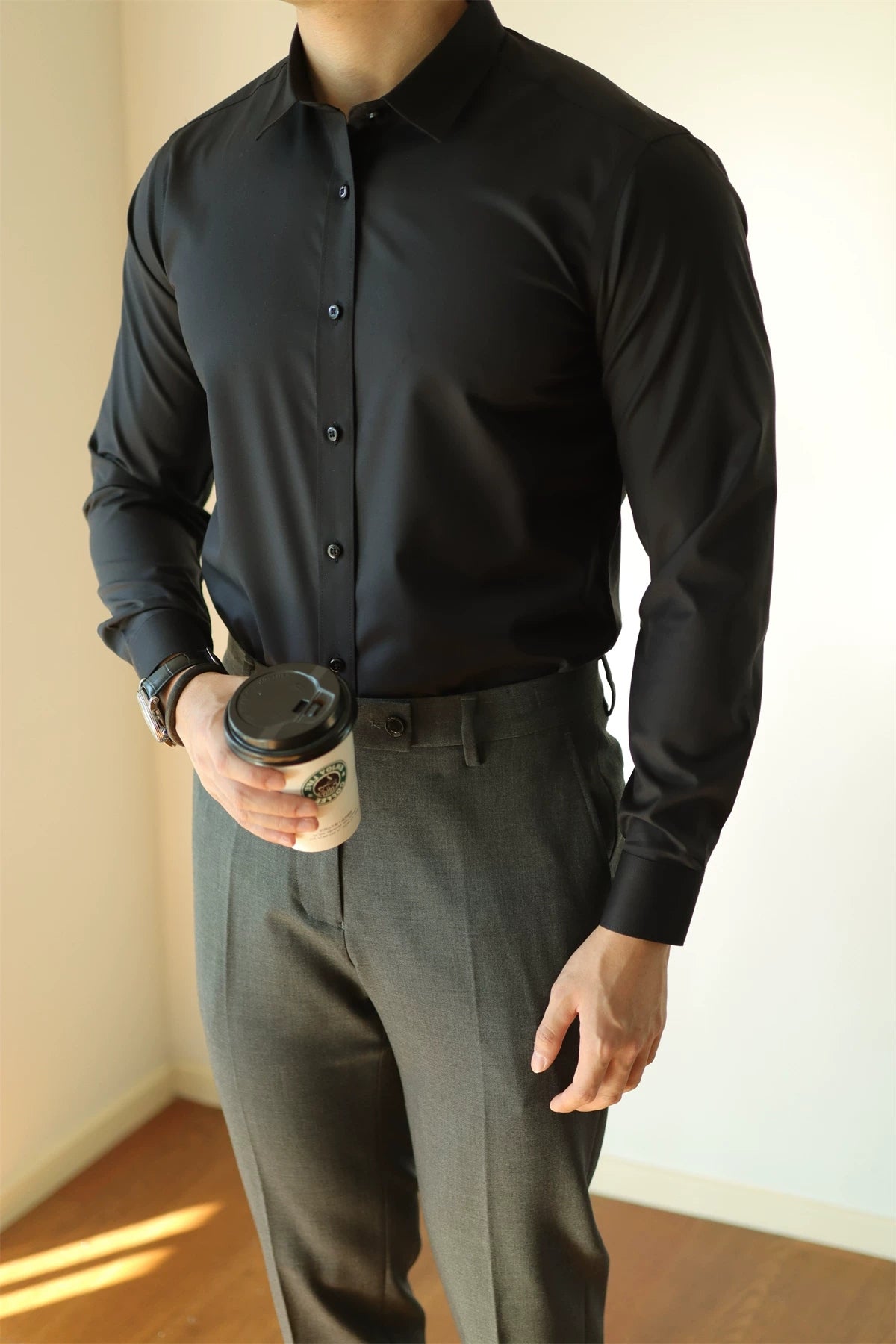 Tailored Stretch Button-Front Shirt product view 4