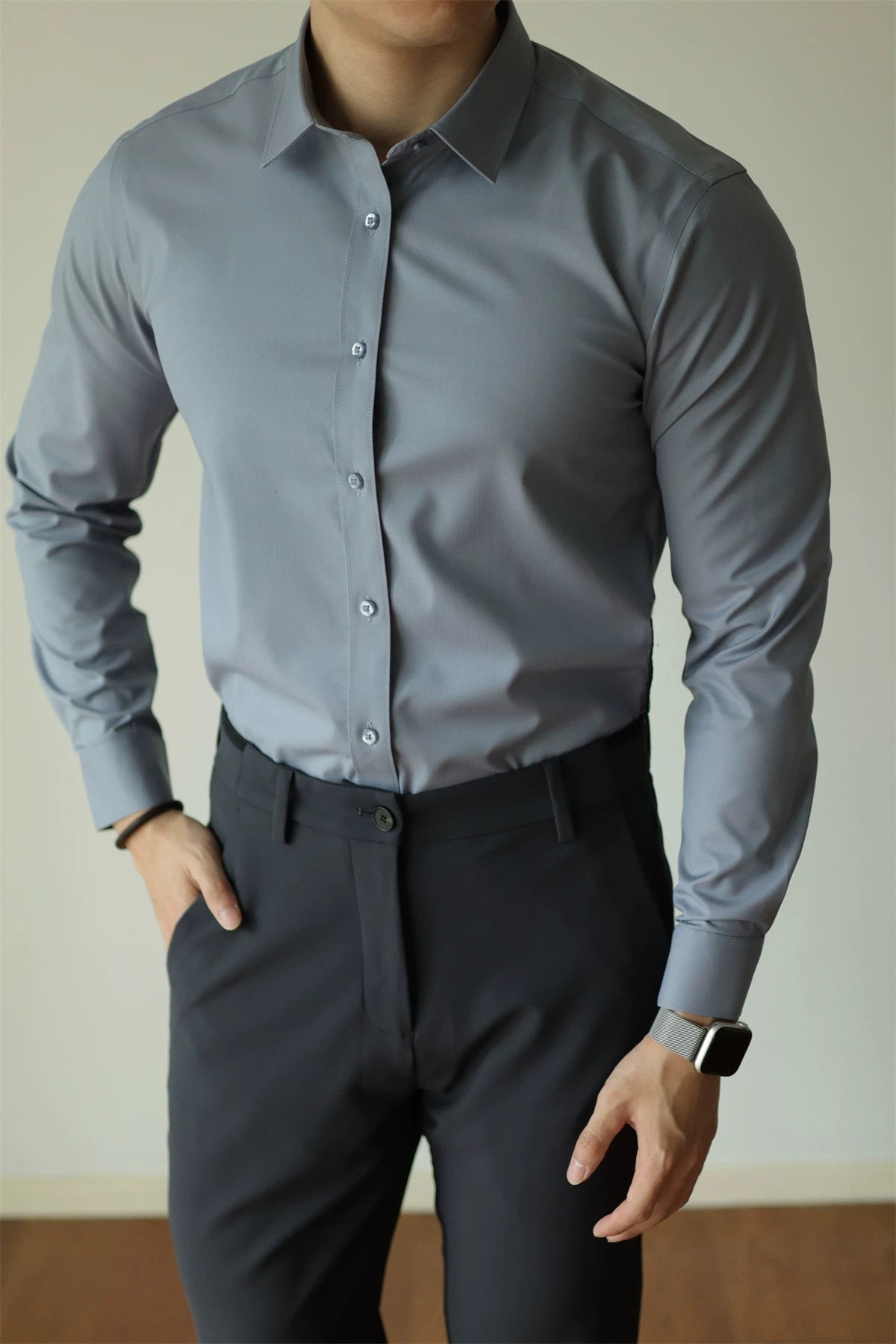 Tailored Stretch Button-Front Shirt product view 6