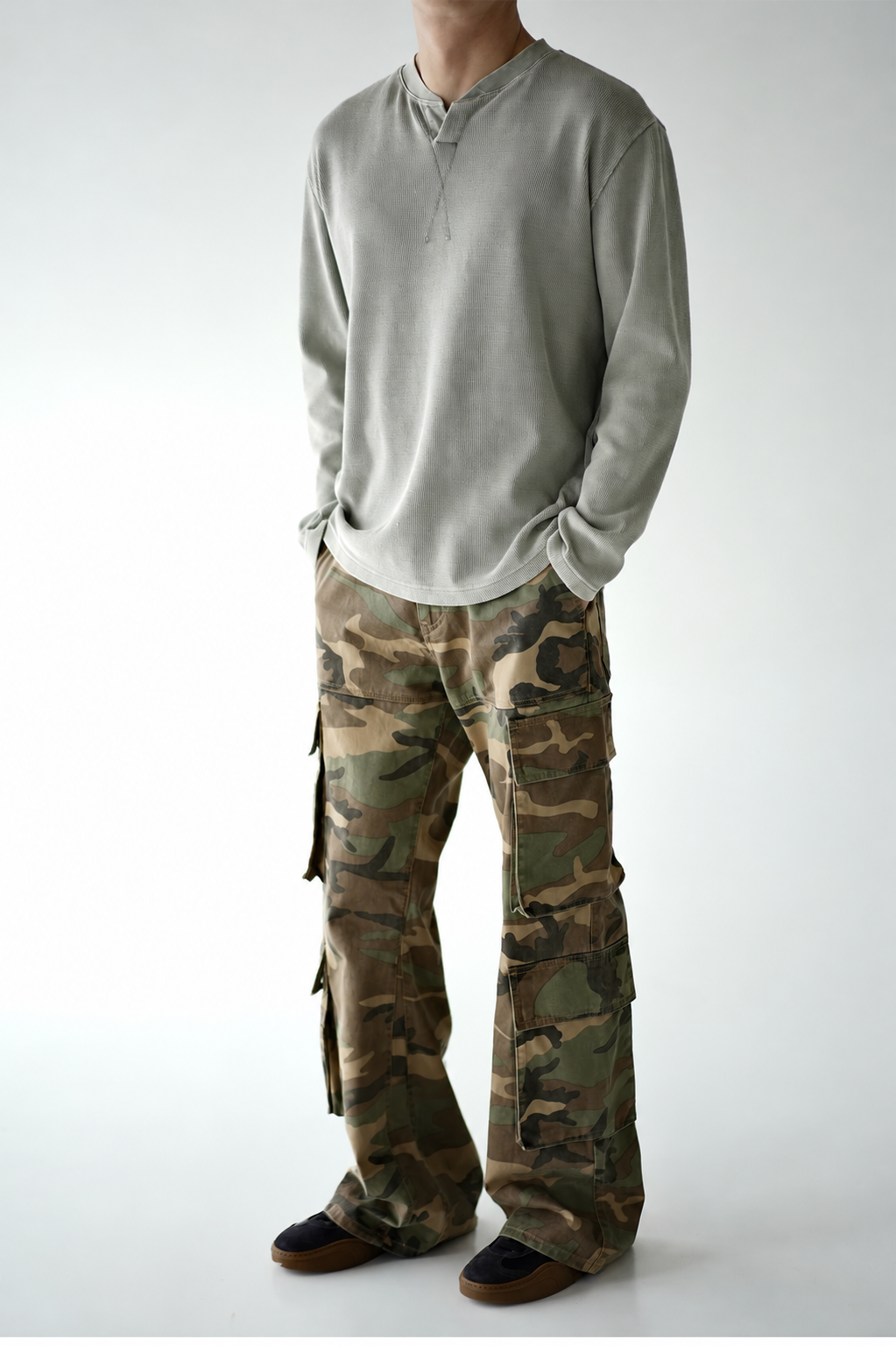 Baseball-Collar Heavy Cotton Long-Sleeve Top product view 1