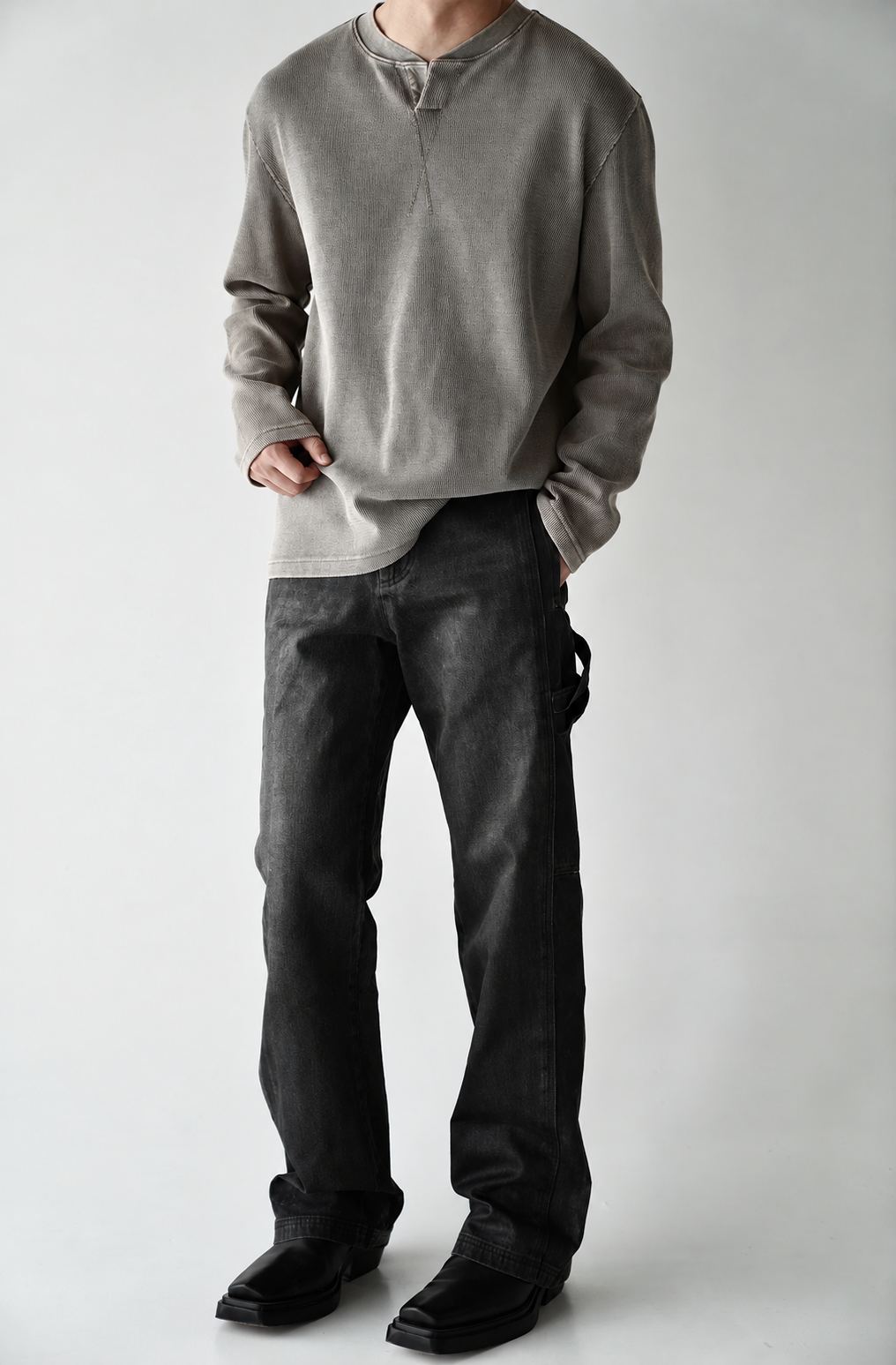 Baseball-Collar Heavy Cotton Long-Sleeve Top product view 2