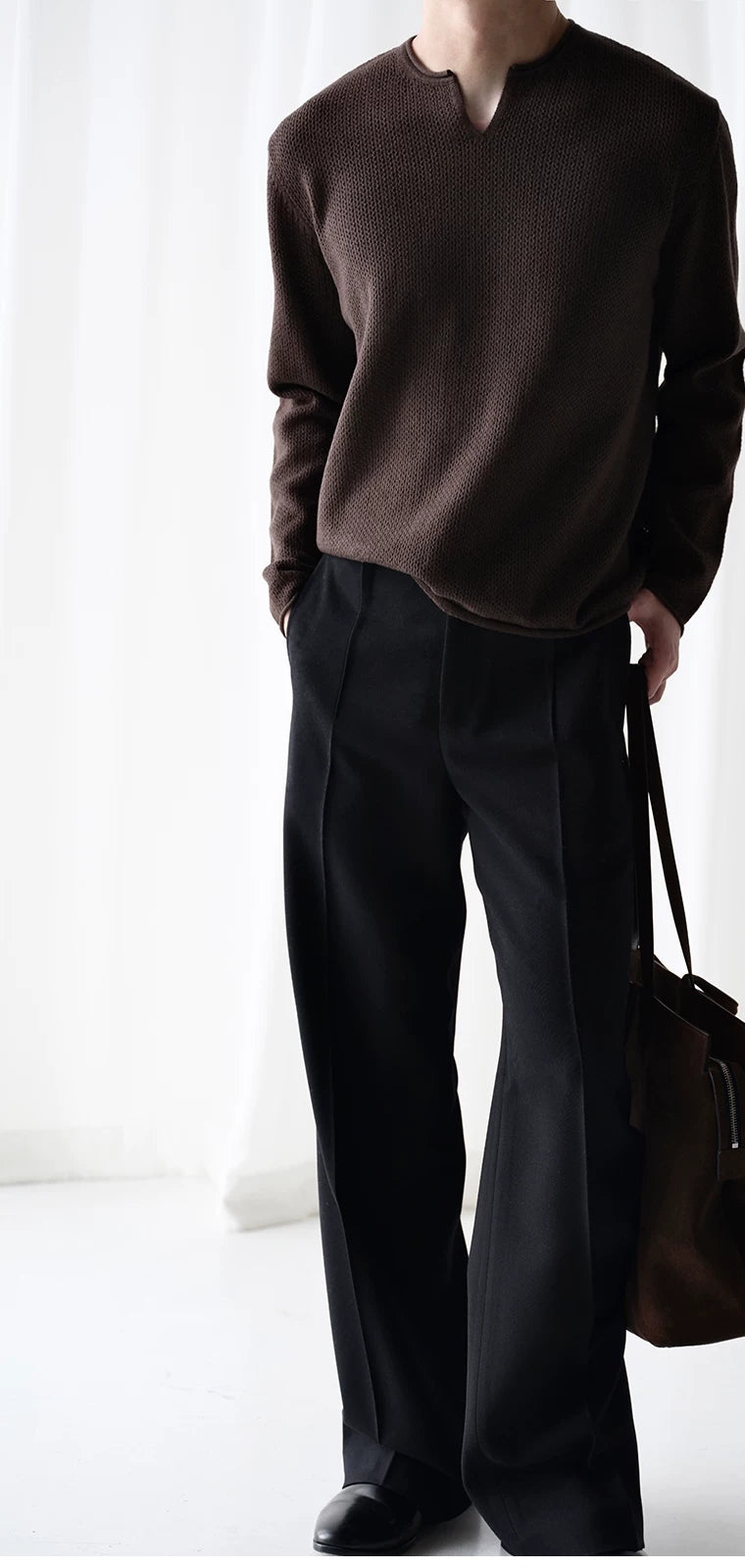 Rolled-Edge Honeycomb V-Neck Sweater product view 2