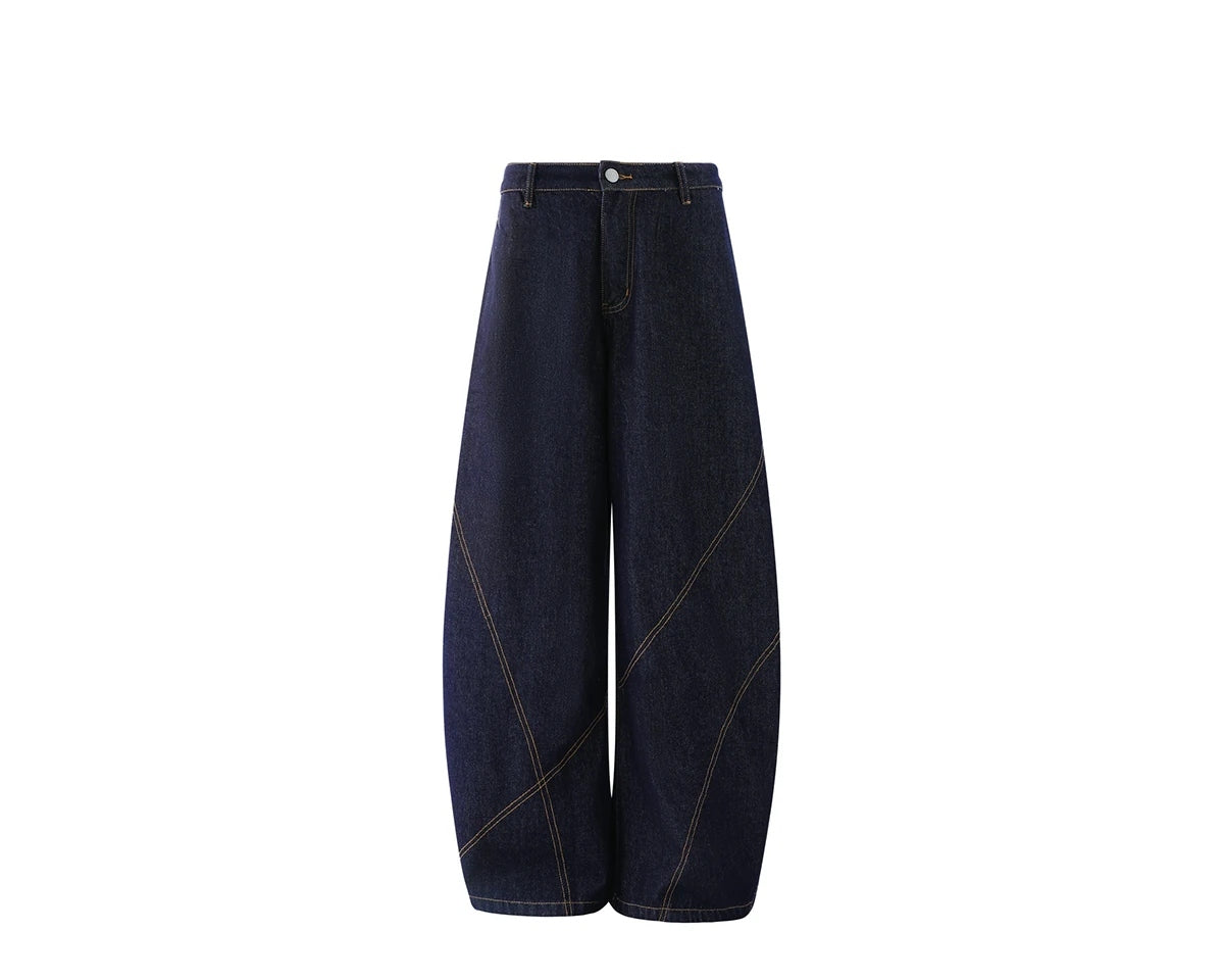 Curved-Seam Barrel-Leg Raw Denim Jeans product view 2