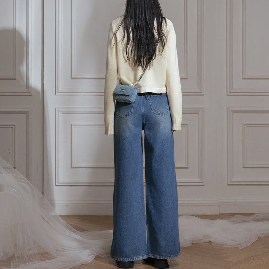 Deconstructed Denim Wide-Leg Jeans