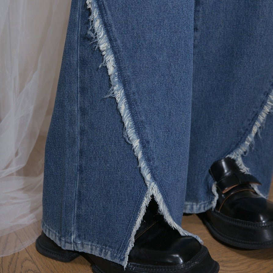 Deconstructed Denim Wide-Leg Jeans