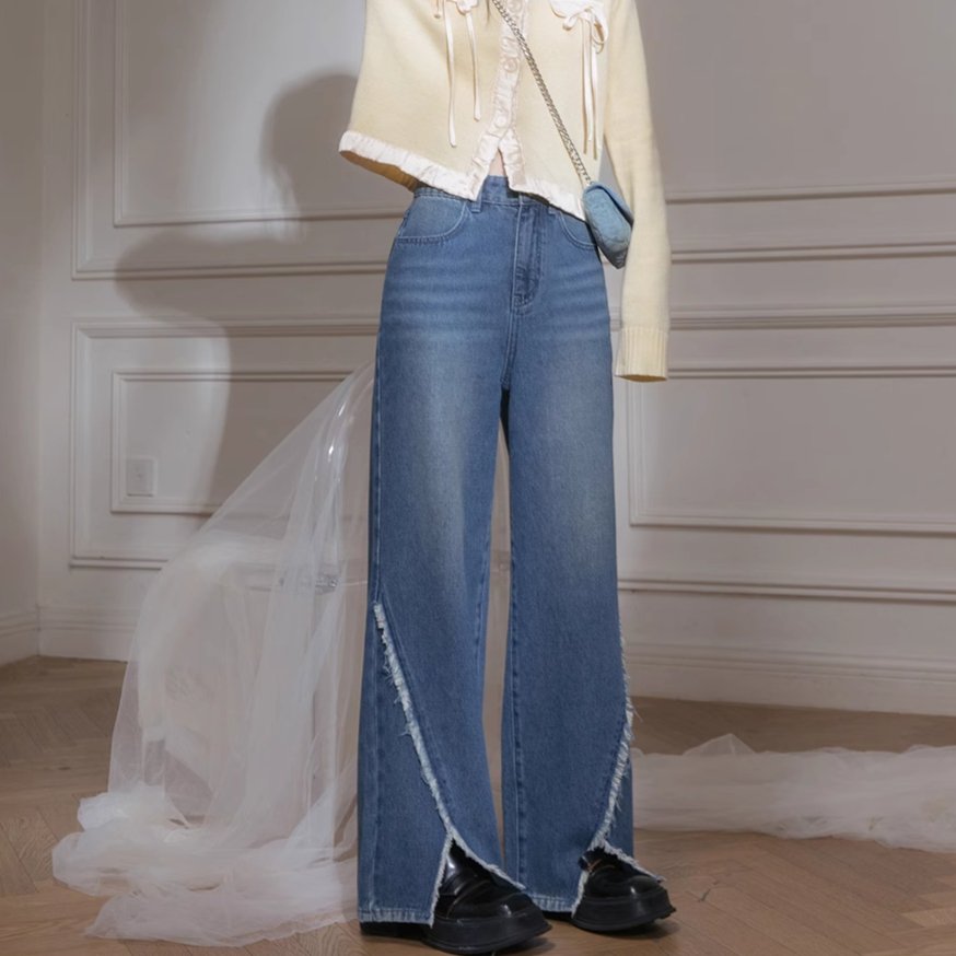 Deconstructed Denim Wide-Leg Jeans