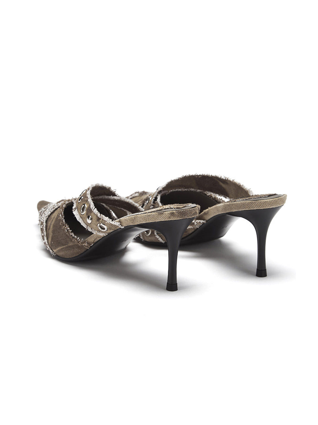 Coffee Crystal-Stud Pointed Mule Heels - View 9
