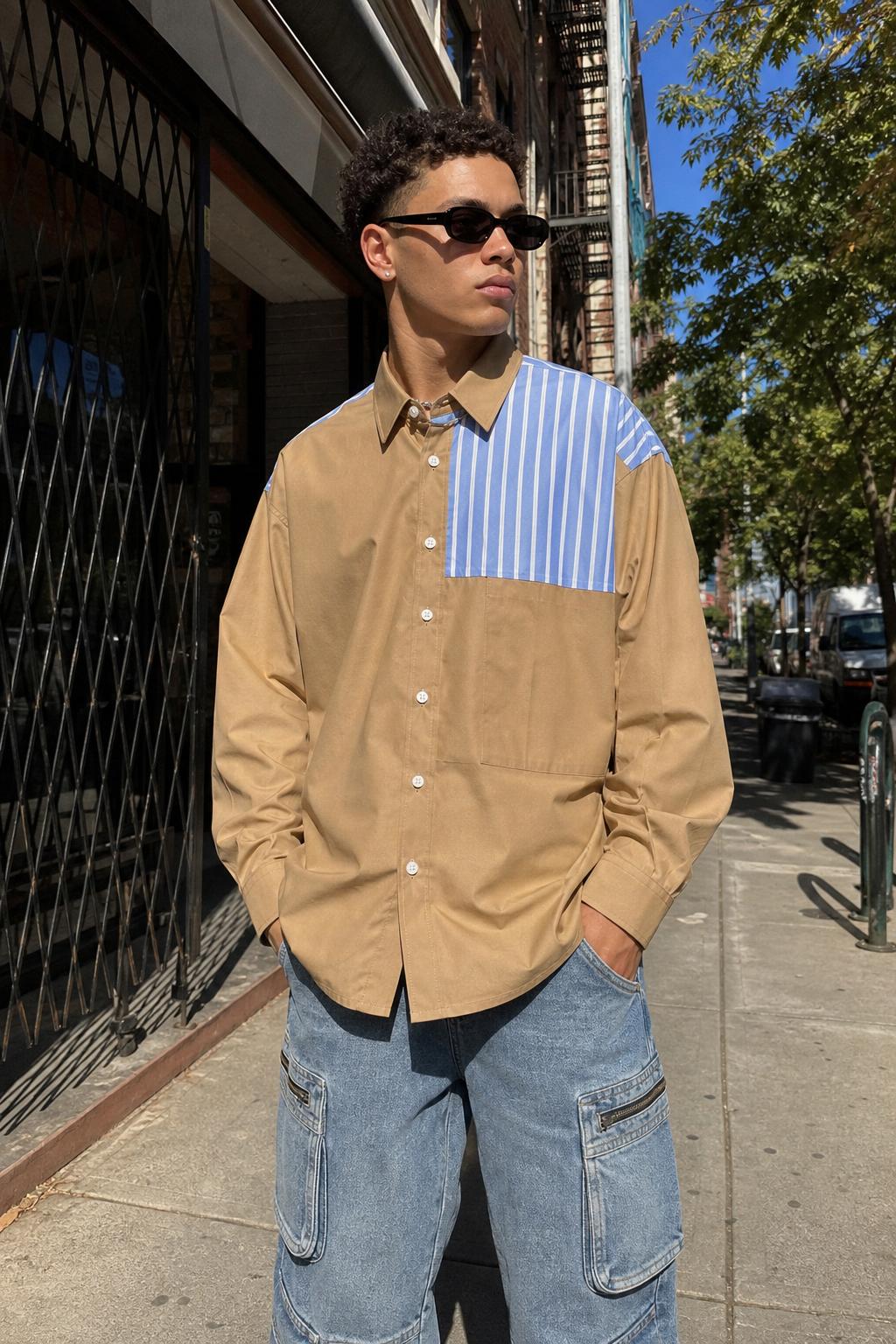 Color-Block Patchwork Pocket Oversized Shirt UGC showcase 1