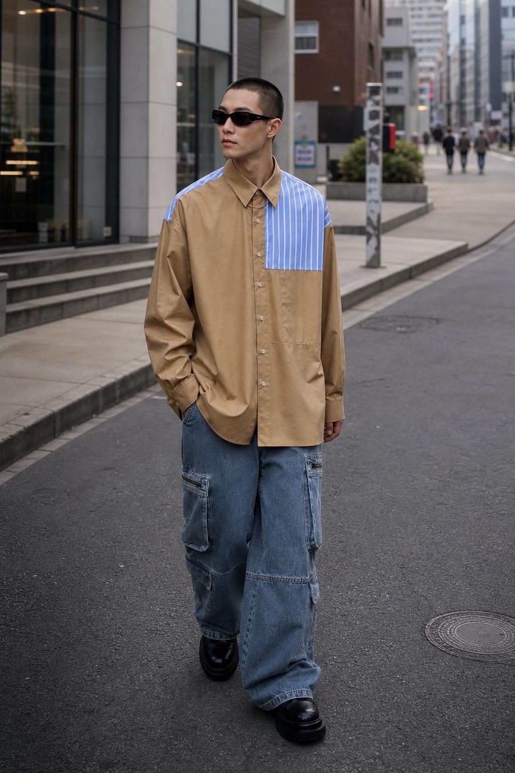 Color-Block Patchwork Pocket Oversized Shirt UGC showcase 2