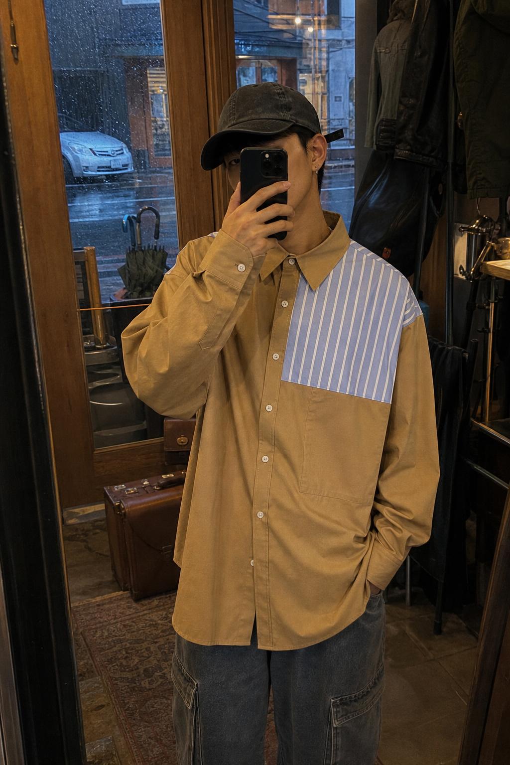 Color-Block Patchwork Pocket Oversized Shirt UGC showcase 3