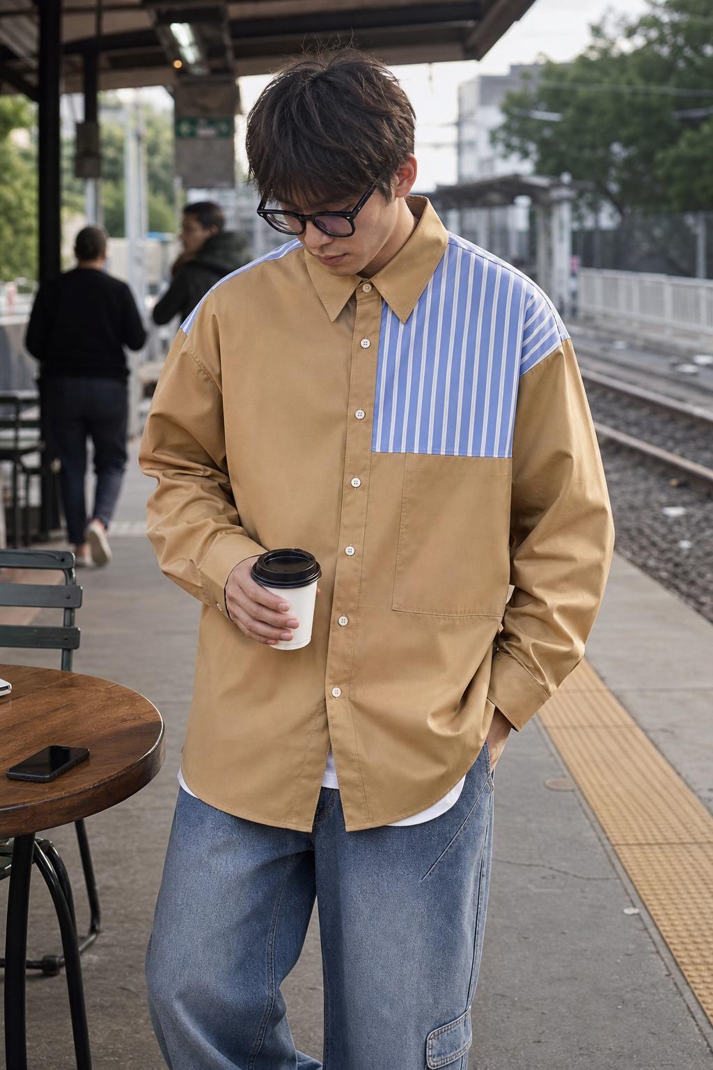 Color-Block Patchwork Pocket Oversized Shirt UGC showcase 5