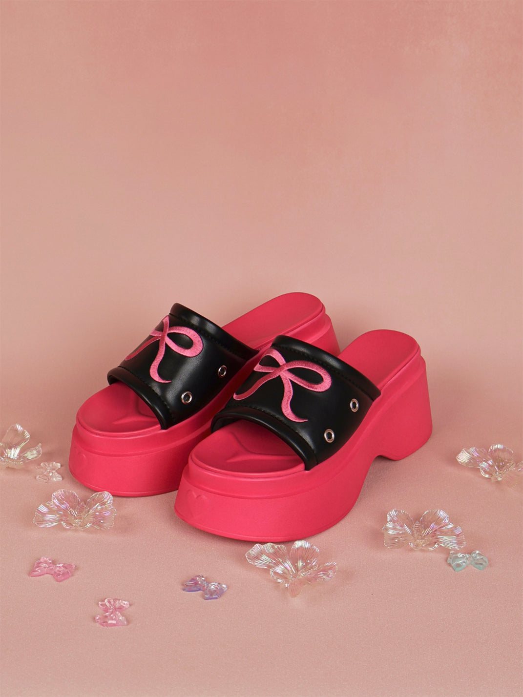 Hot-Pink Bow-Detail Platform Slides - View 5
