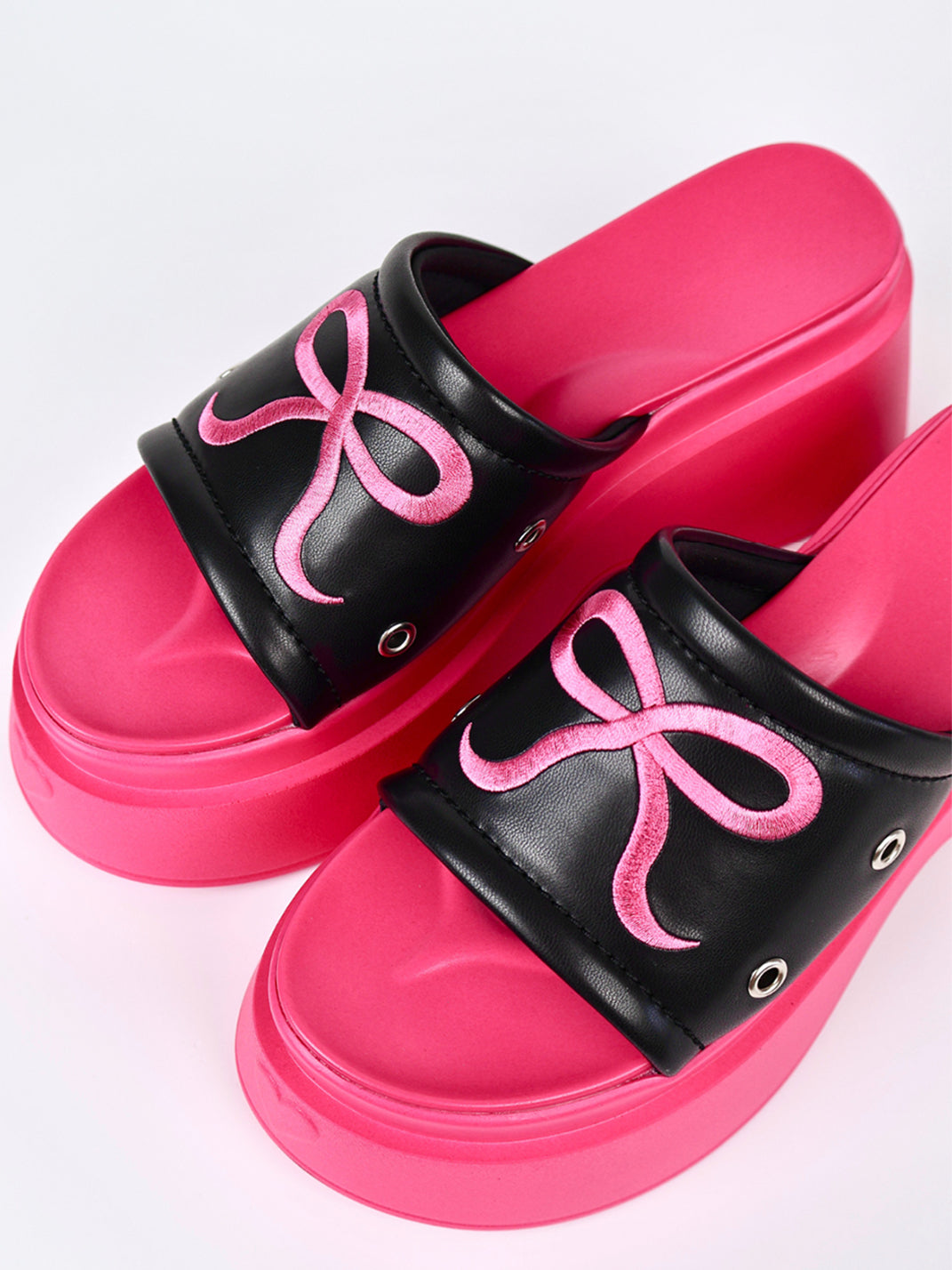 Hot-Pink Bow-Detail Platform Slides - View 8