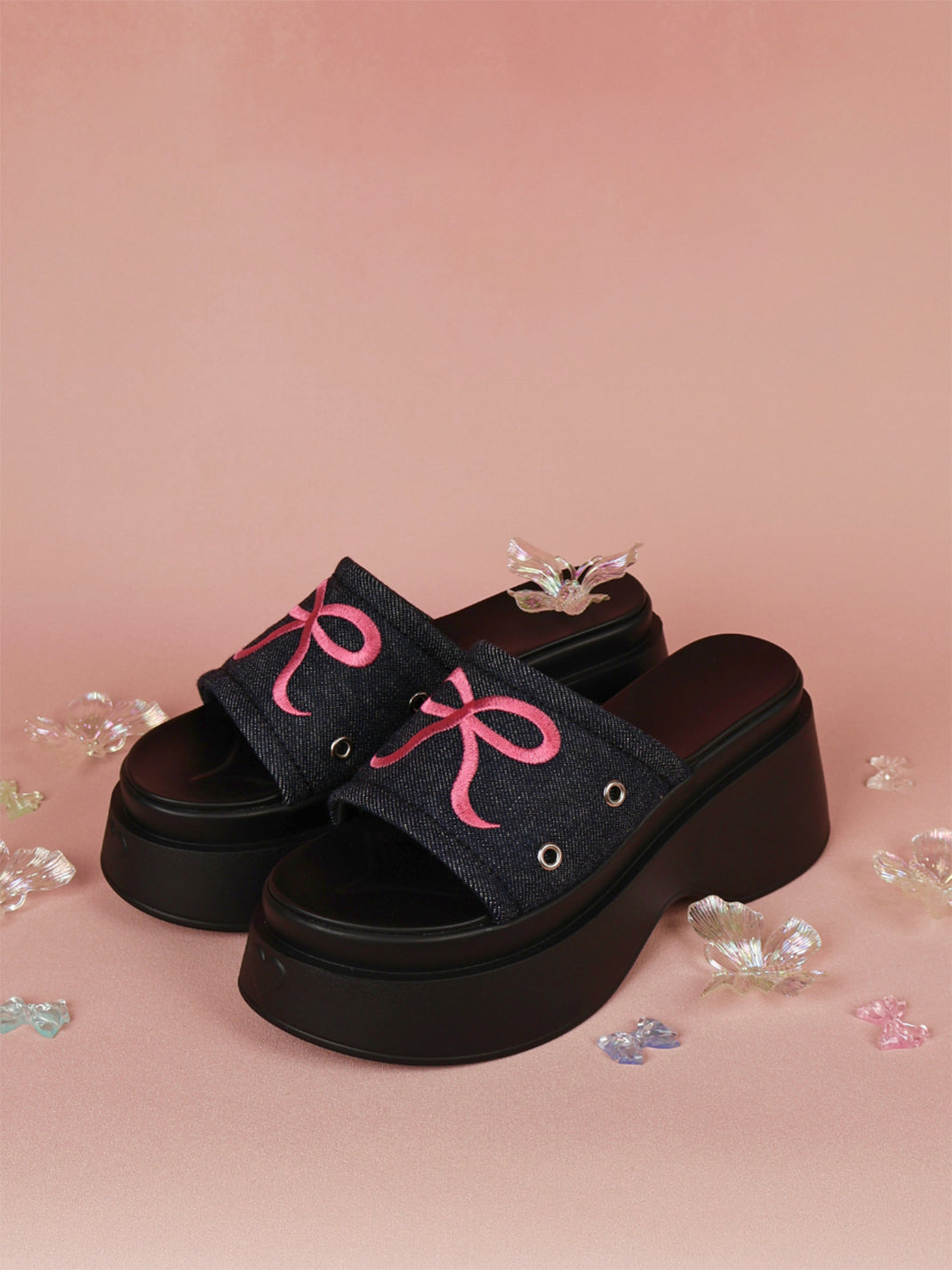 Hot-Pink Bow-Detail Platform Slides - View 11