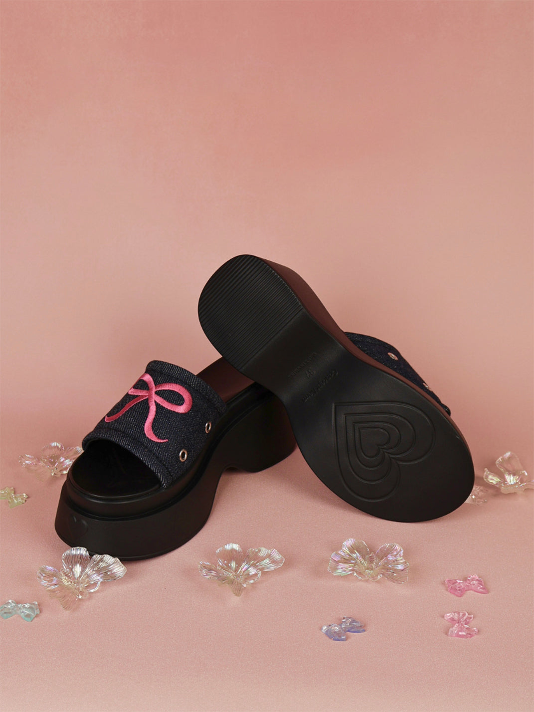 Hot-Pink Bow-Detail Platform Slides - View 12