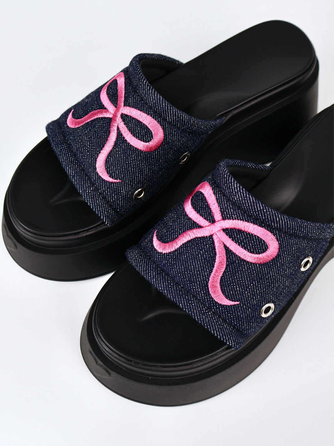 Hot-Pink Bow-Detail Platform Slides - View 13
