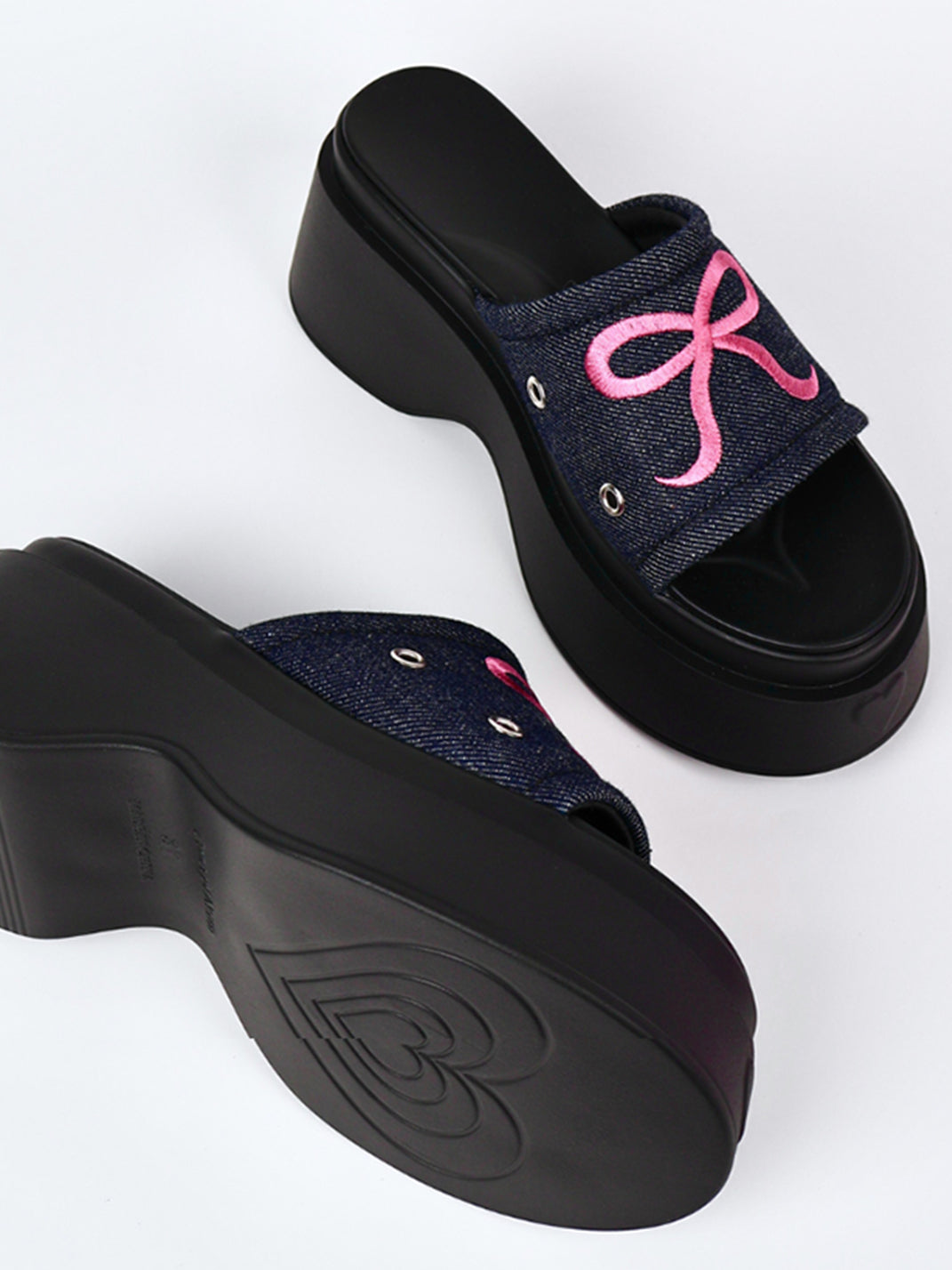 Hot-Pink Bow-Detail Platform Slides - View 15