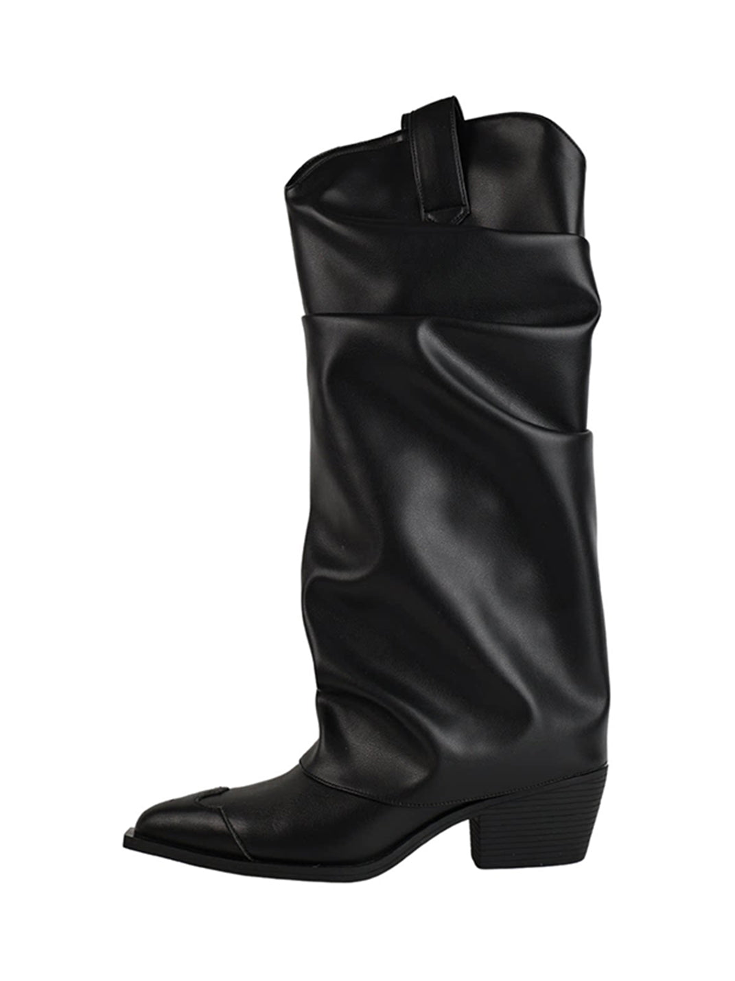 Black Slouched Cowboy Knee-High Boots