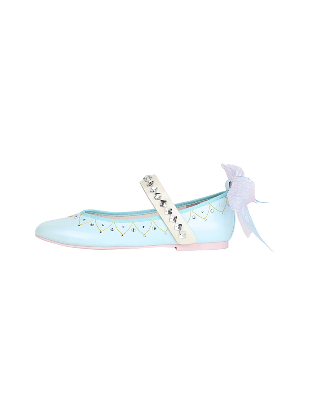 Ice-Blue Crystal-Trim Strap Flats