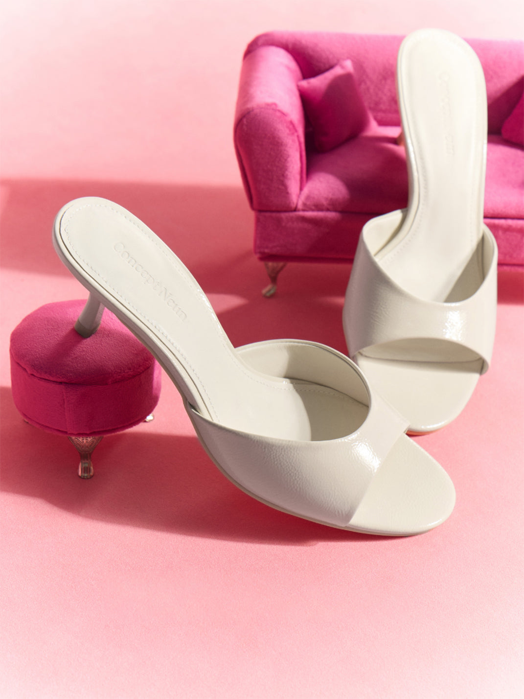 Patent Open-Toe Kitten-Heel Mules - View 9