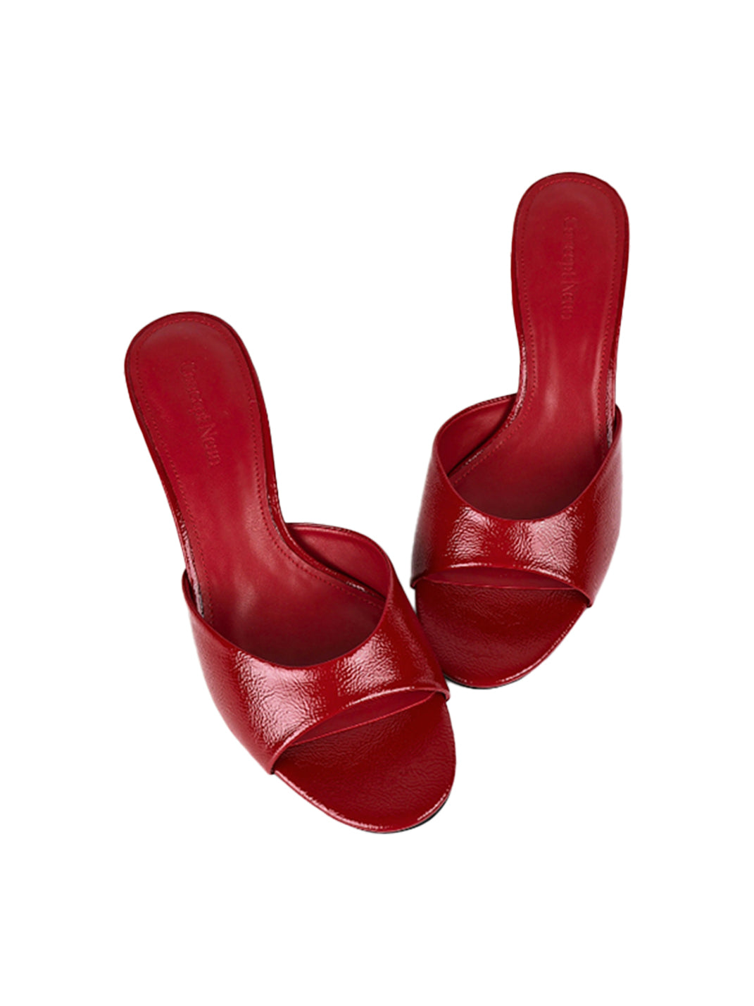 Patent Open-Toe Kitten-Heel Mules - View 25