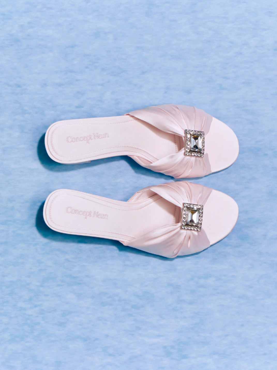 Pink Satin Crystal-Buckle Heel Slides - View 4