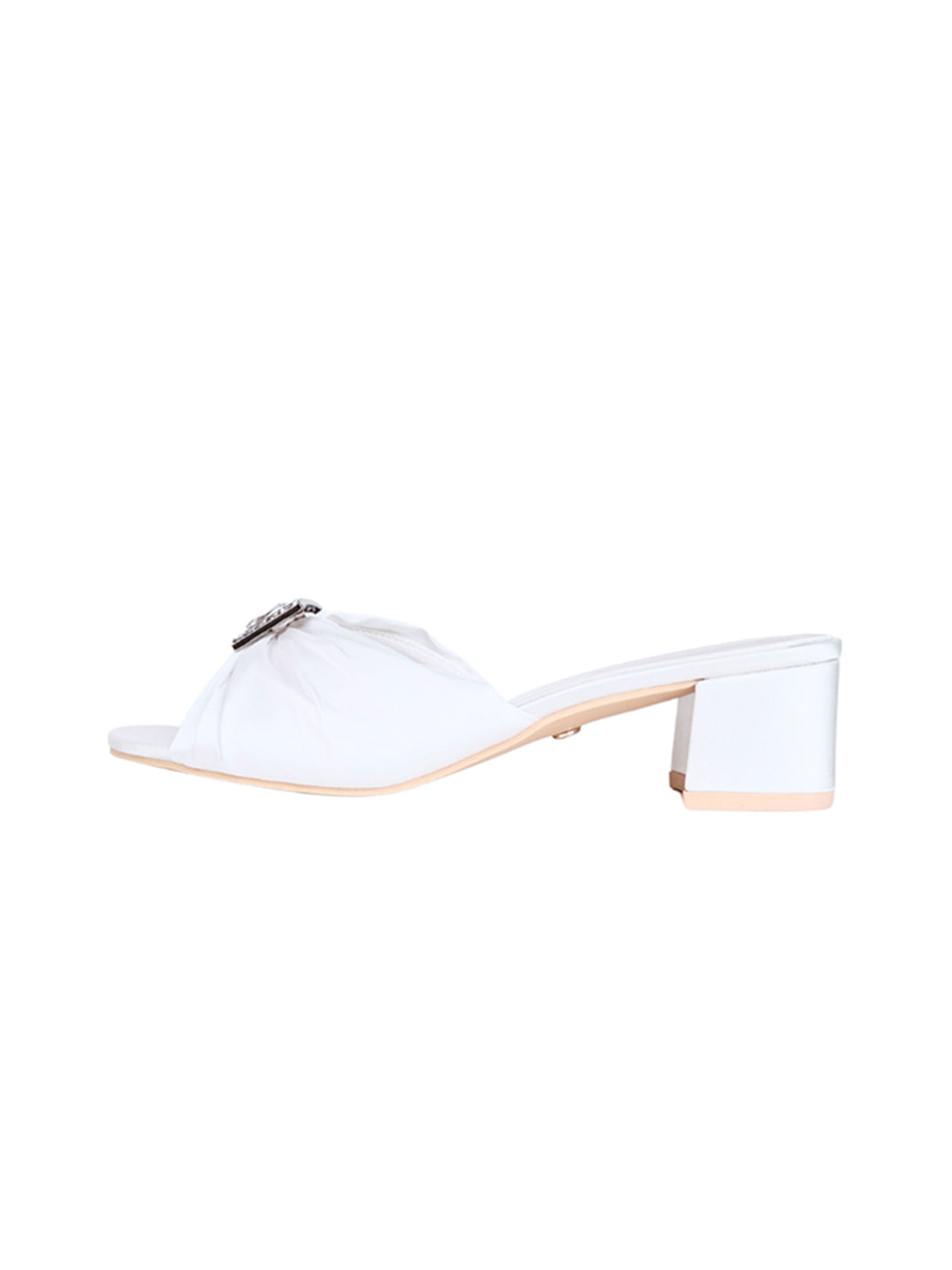Pink Satin Crystal-Buckle Heel Slides - View 5