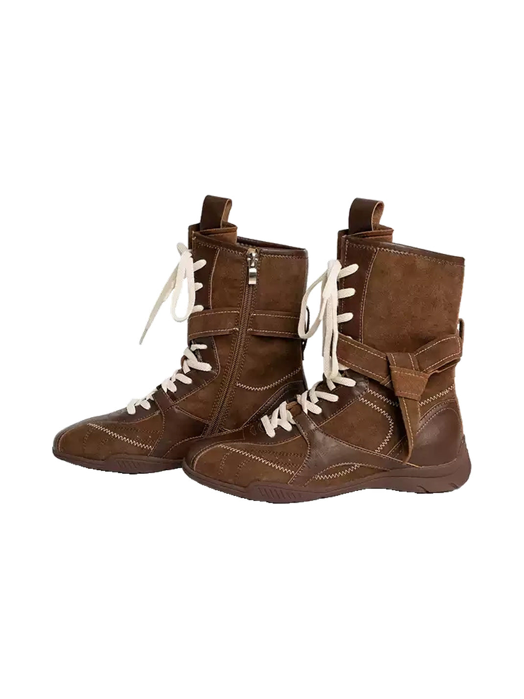Contrast-Stitch Leather Mid-Calf Lace-Up Boots - view 2