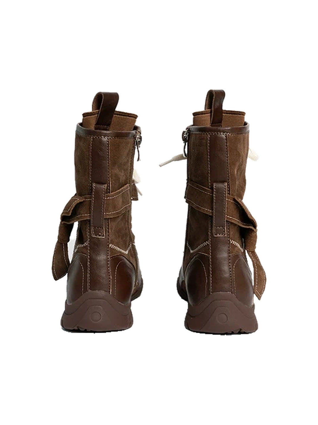 Contrast-Stitch Leather Mid-Calf Lace-Up Boots - view 3