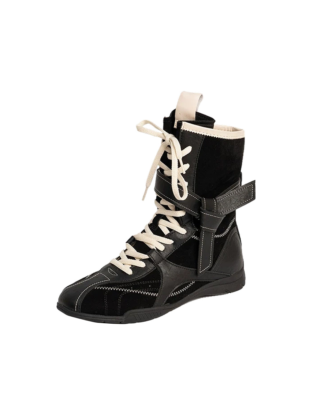 Contrast-Stitch Leather Mid-Calf Lace-Up Boots - view 5
