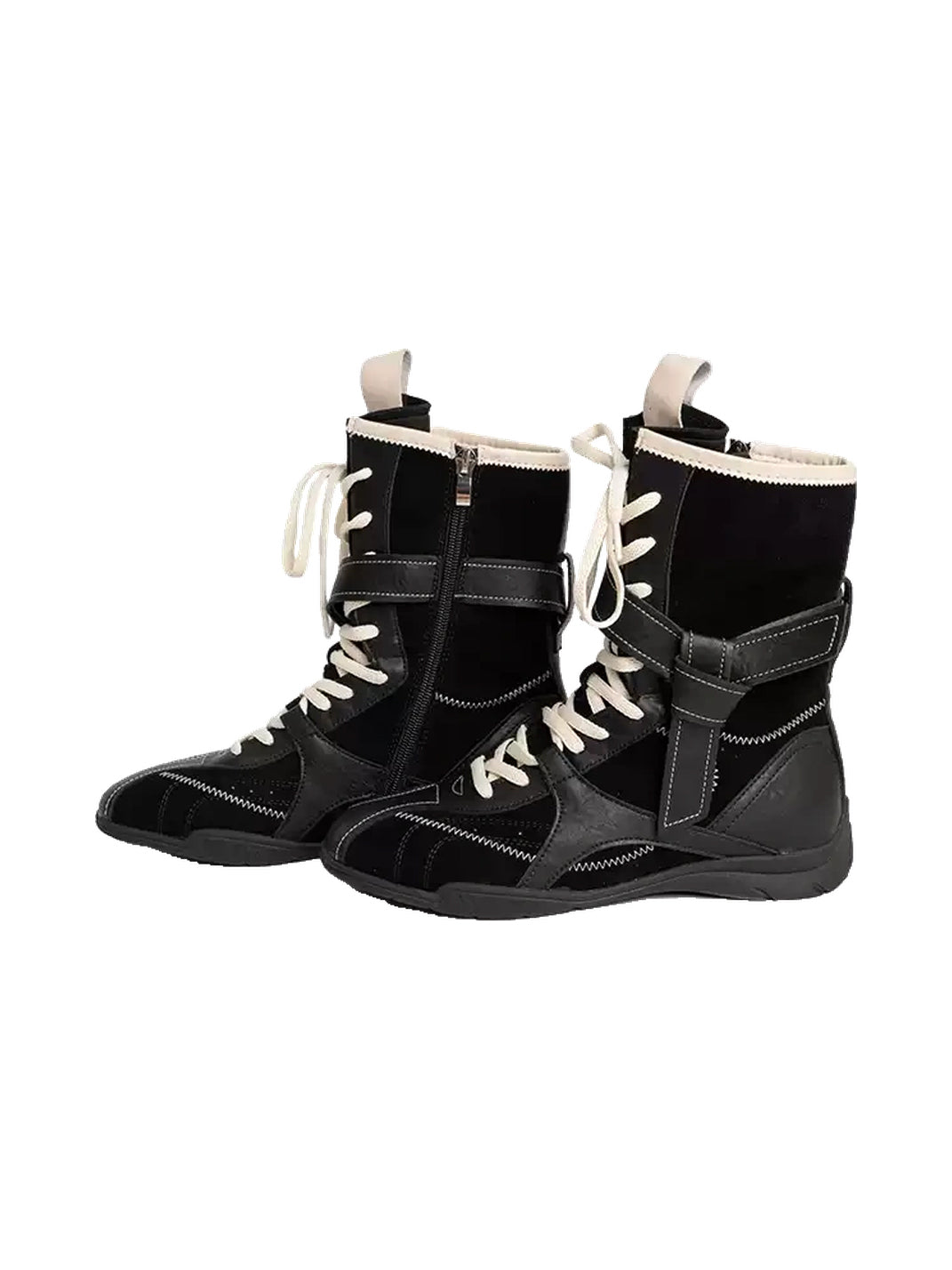 Contrast-Stitch Leather Mid-Calf Lace-Up Boots - view 6