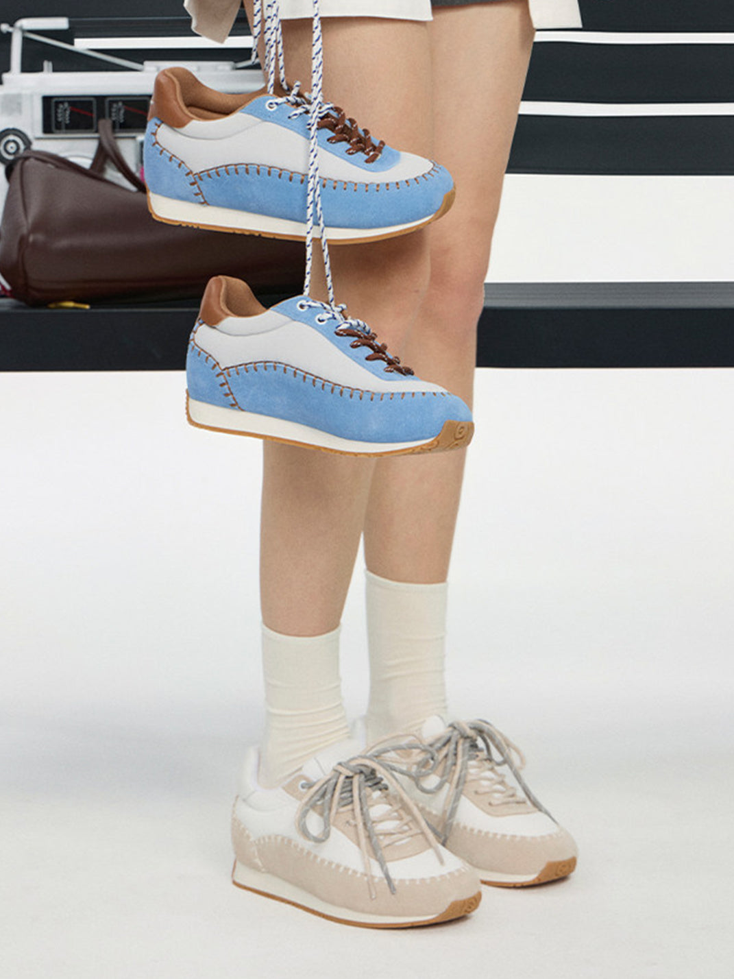 Contrast-Stitch Platform Sneakers - View 3