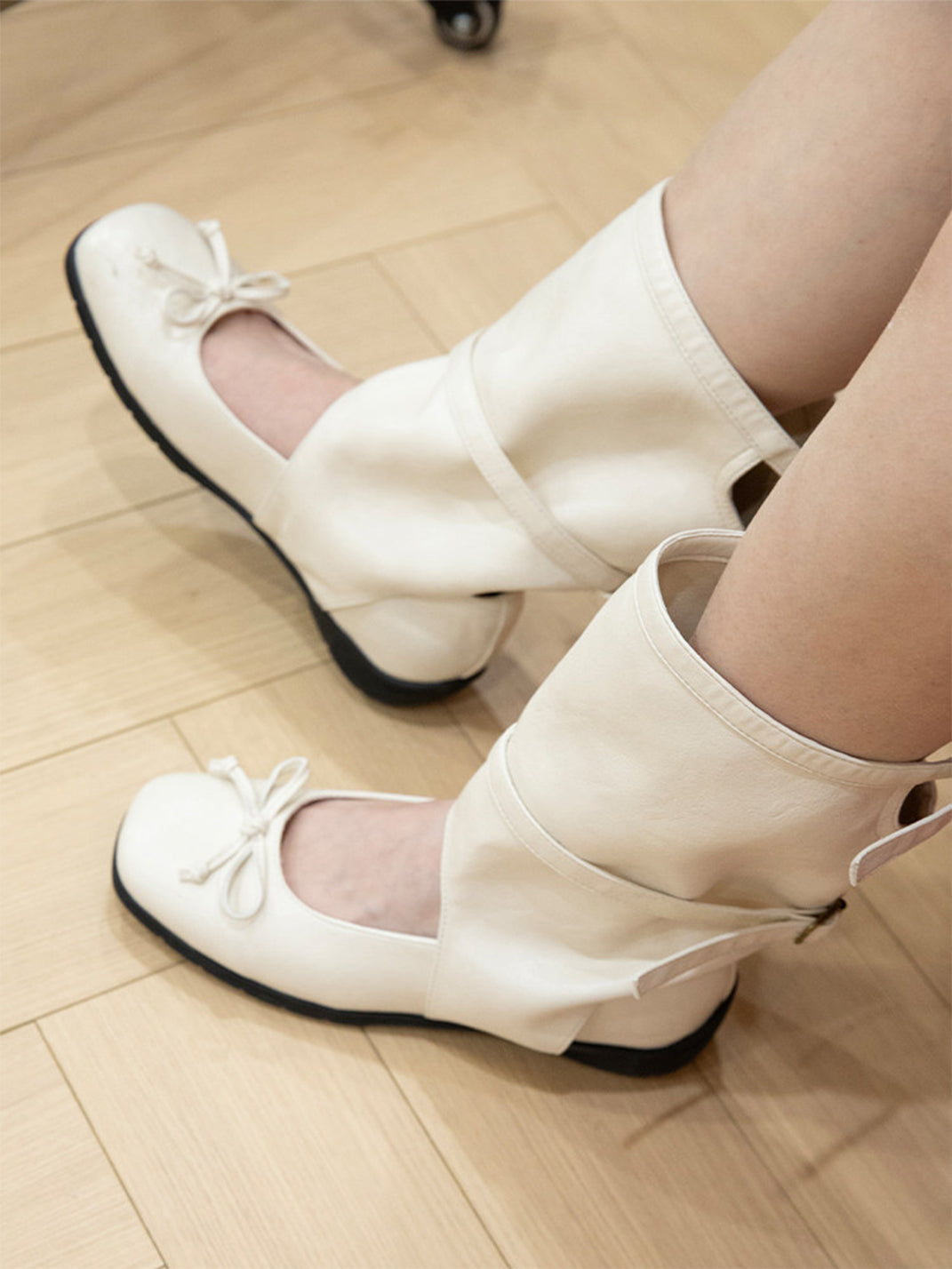Perforated Leather Mid-Calf Lace-Up Boots - View 2