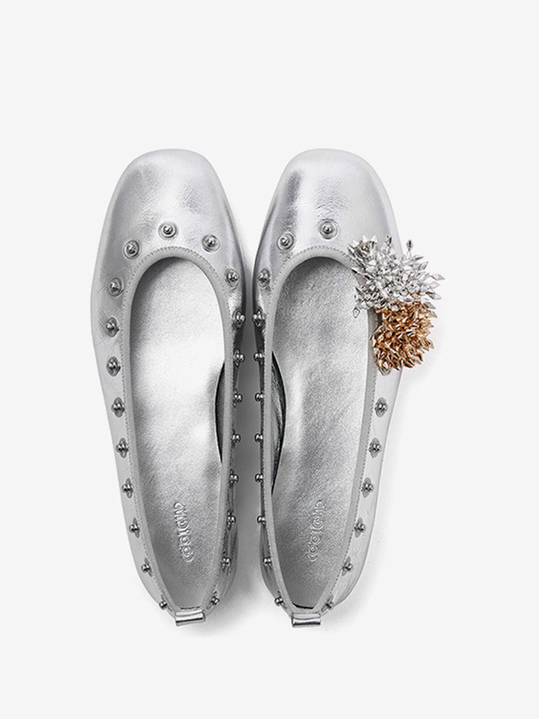 Studded Floral Square-Toe Flats - View 5