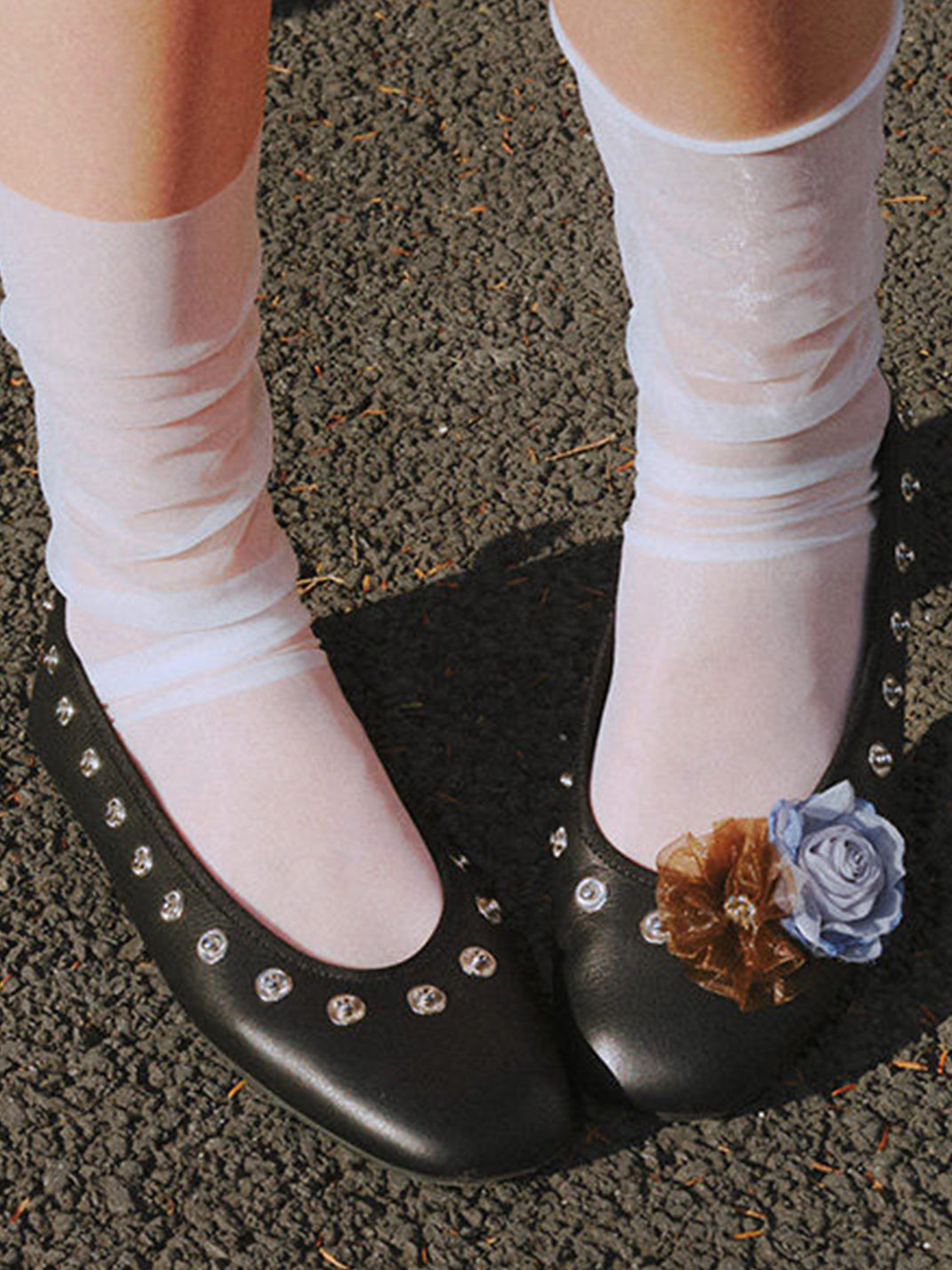 Studded Floral Square-Toe Flats - View 7