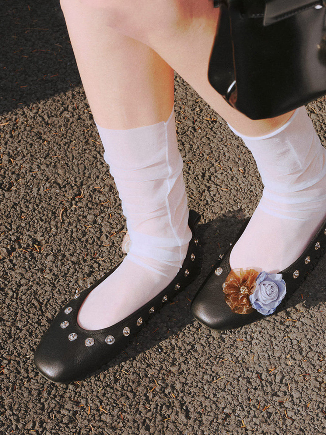 Studded Floral Square-Toe Flats - View 8